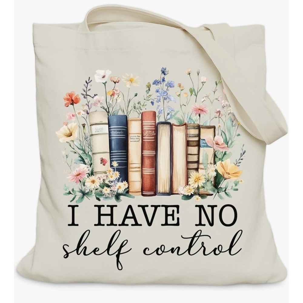 Book Lovers Reusable Tote Bag "I Have No Shelf Control" Canvas Lightweight Soft